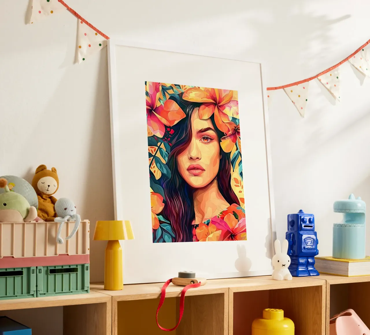 Ritratto della bambina in fiore poster con telaio in alluminio da Artful Muse