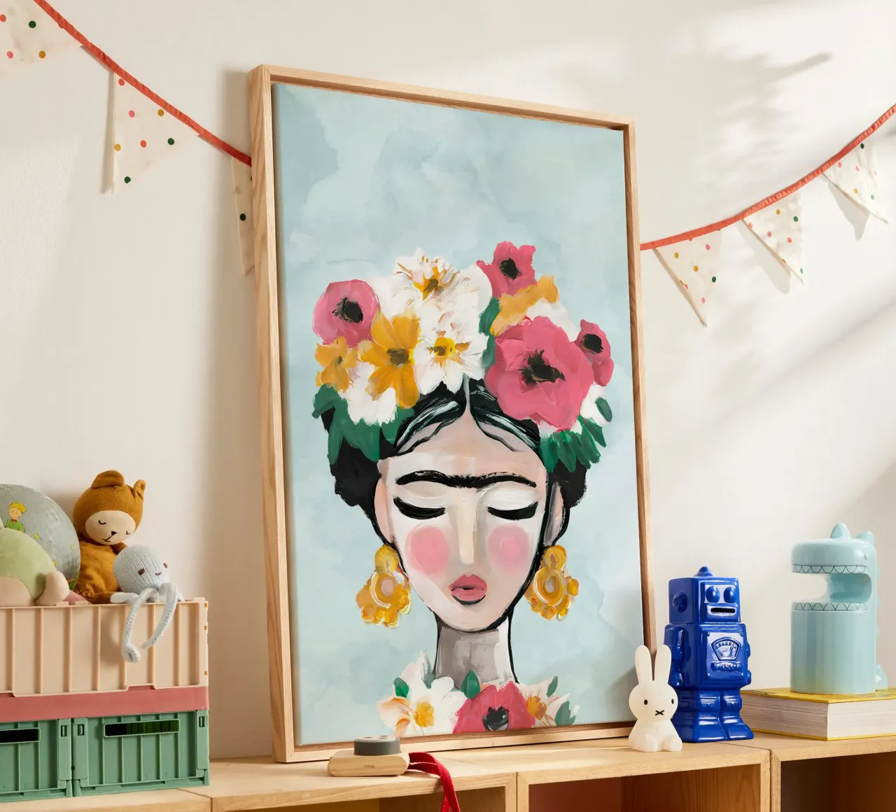 Bloemenprint, Abstract Levendige Poster canvas met Baklijst van Boheme