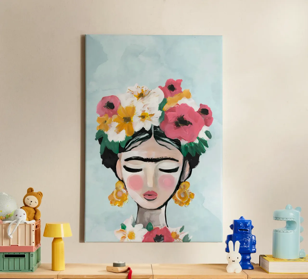 Bloemenprint, Abstract Levendige Poster canvas met Baklijst van Boheme