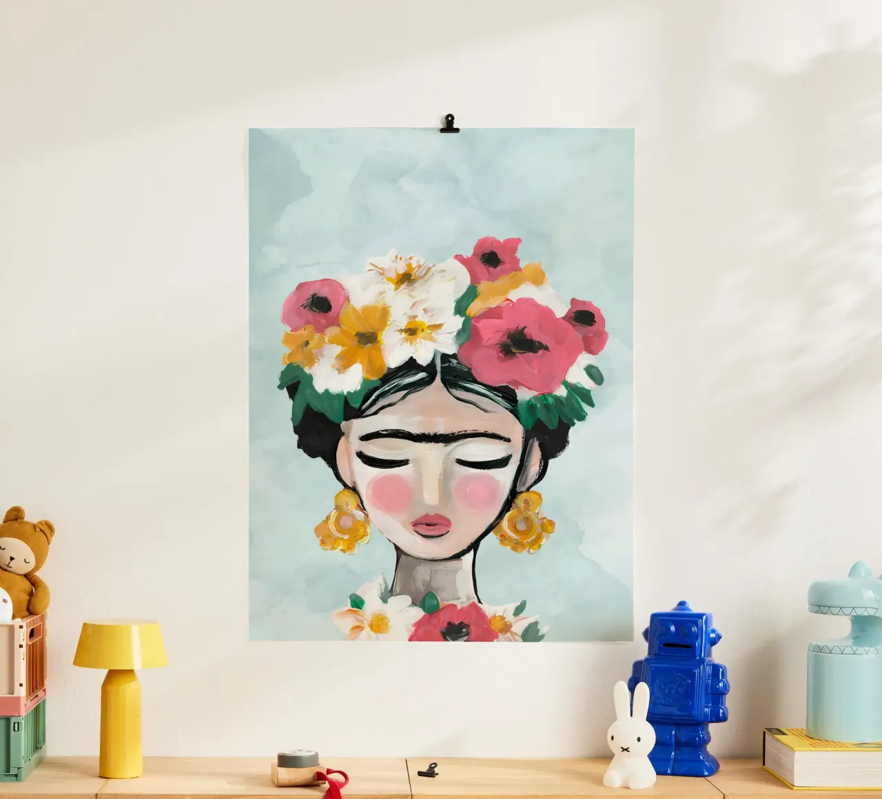 Impression de fleurs, poster abstrait vibrant poster avec cadre en bois de Boheme