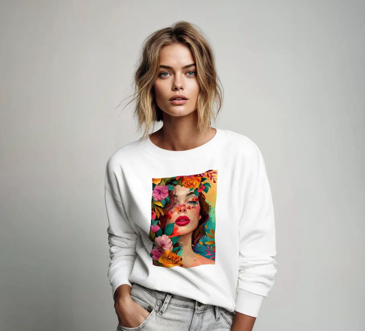 Portrait de la jeune fille en fleur sweat de Artful Muse