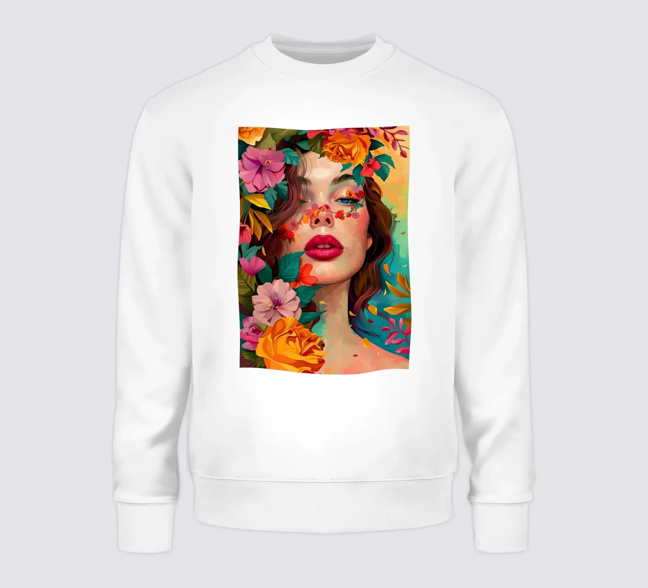 Portrait de la jeune fille en fleur sweat de Artful Muse