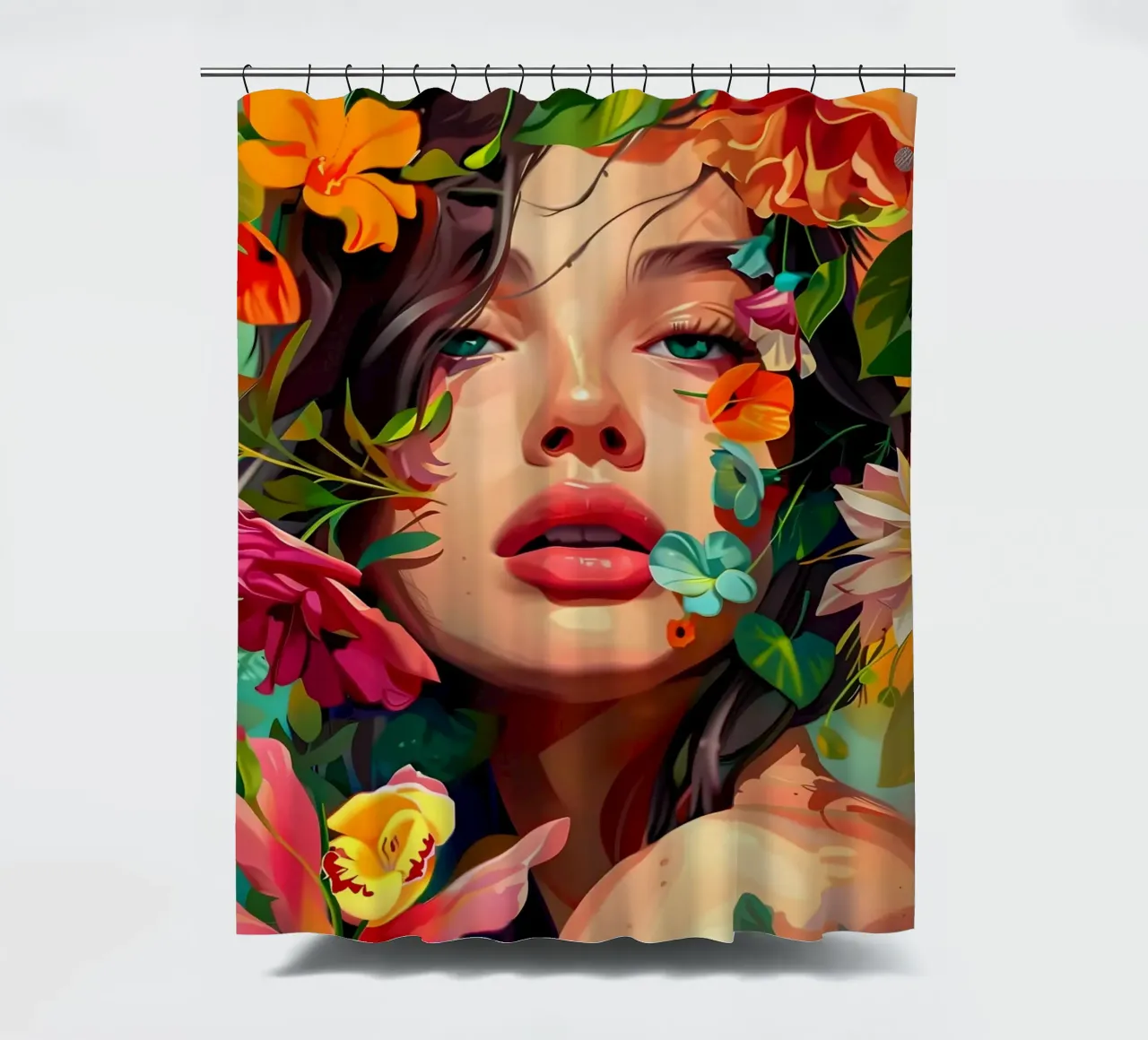 Ritratto della bambina in fiore tenda da doccia da Artful Muse