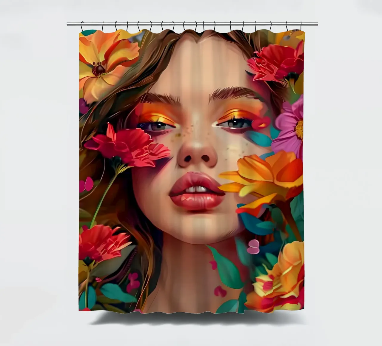 Ritratto della bambina in fiore tenda da doccia da Artful Muse