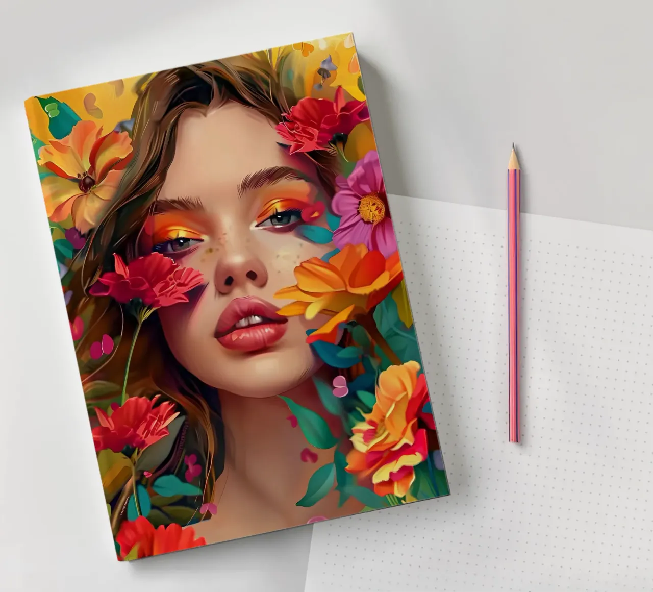 Blumenmädchen-Portrait Notizbuch von Artful Muse