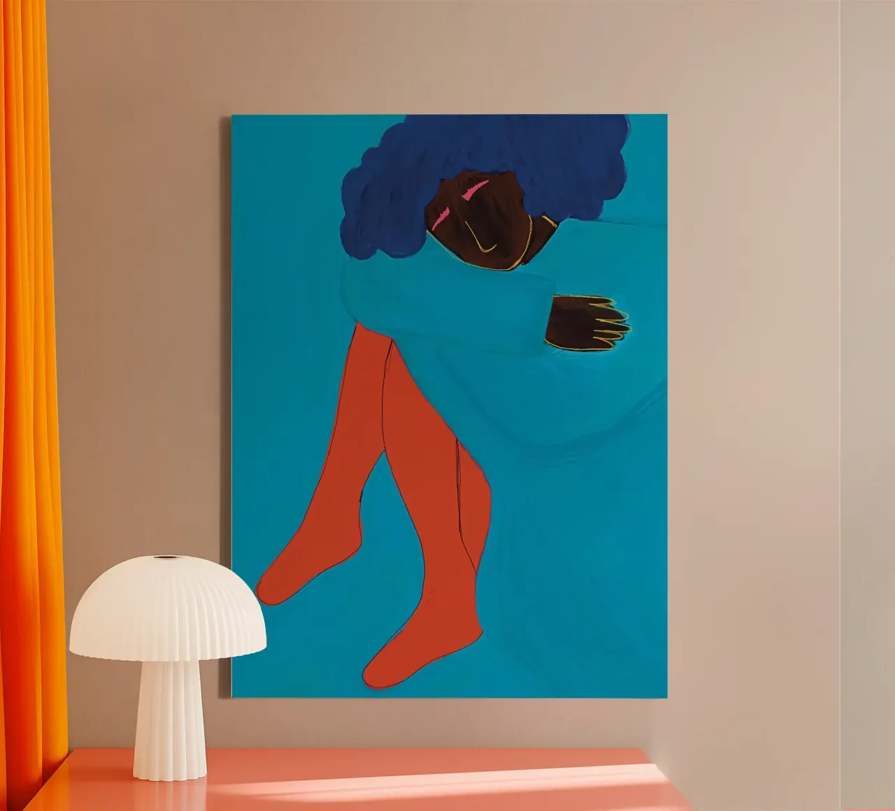 Vrouw in blauw en rood canvas van tainah negreiros