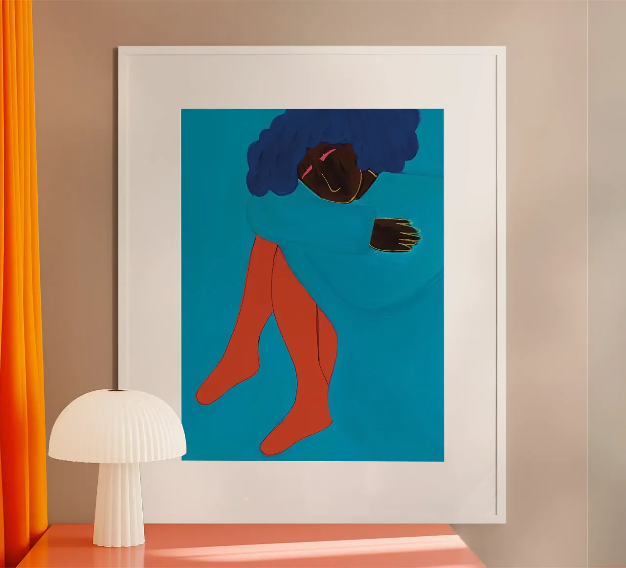 Donna in blu e rosso poster con telaio in plastica da tainah negreiros