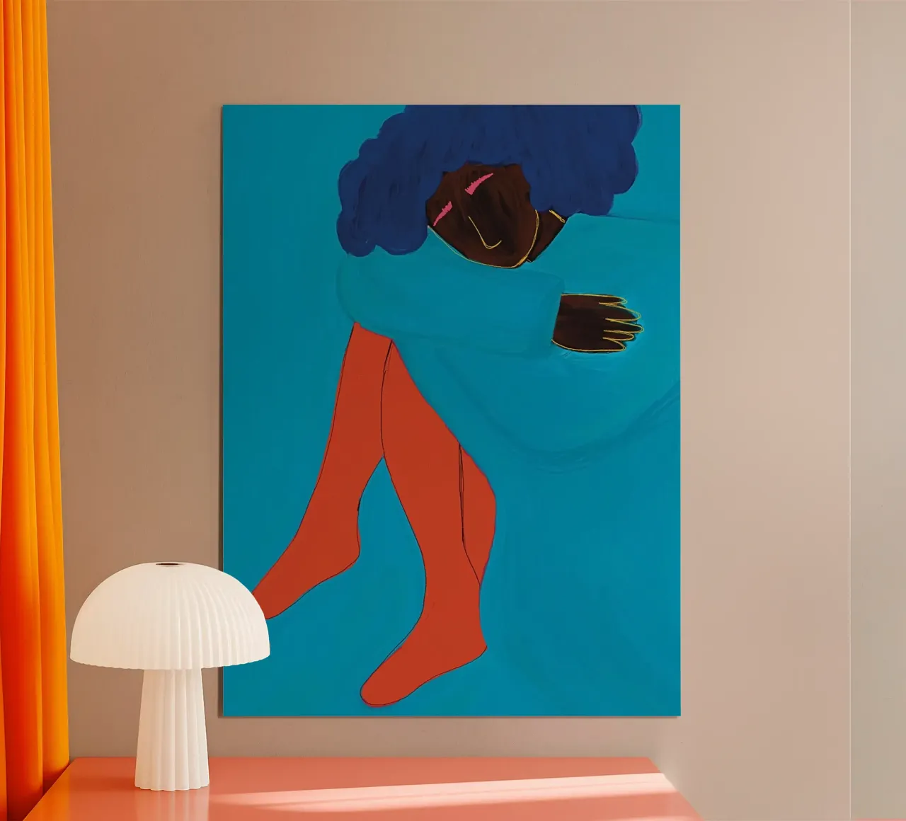 Donna in blu e rosso poster con telaio in plastica da tainah negreiros