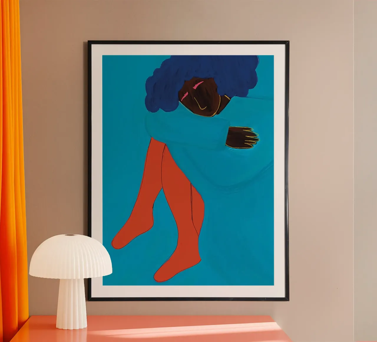 Donna in blu e rosso poster con telaio in plastica da tainah negreiros