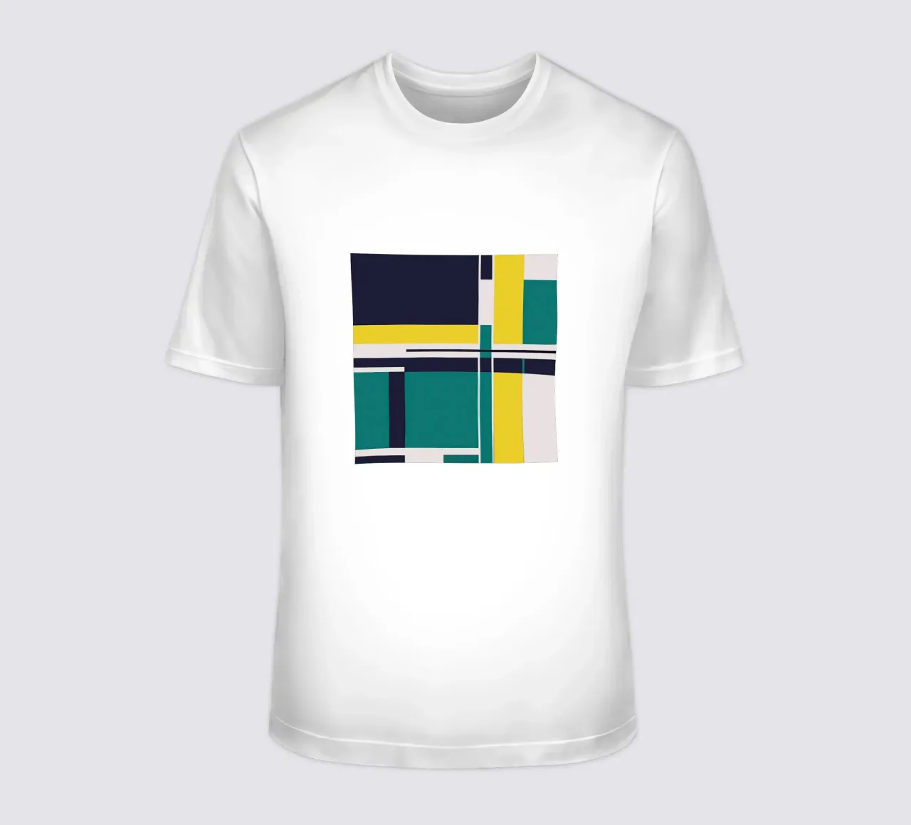Geometric Abstract Wall Art in Yellow and Teal t-shirt by Artbyvo
