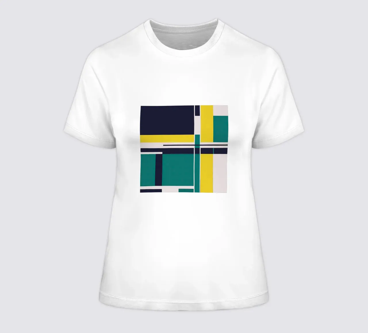 Geometric Abstract Wall Art in Yellow and Teal women's fitted t-shirt by Artbyvo