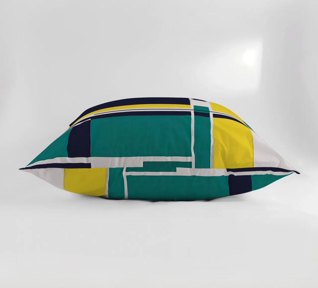 Geometric Abstract Wall Art in Yellow and Teal decorative cushion by Artbyvo