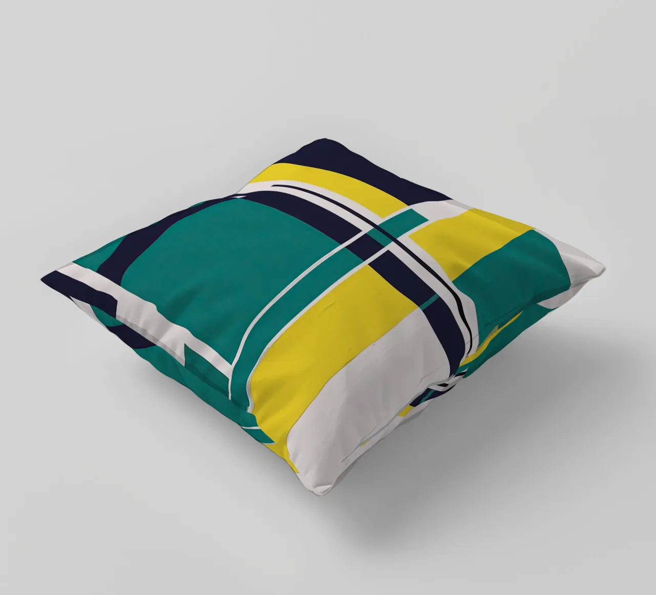 Geometric Abstract Wall Art in Yellow and Teal decorative cushion by Artbyvo