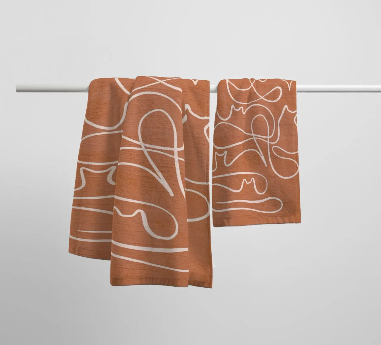 Elegant Boho Cat Line-Art • Dusty Pink on Terracotta towel by Dominique Vari