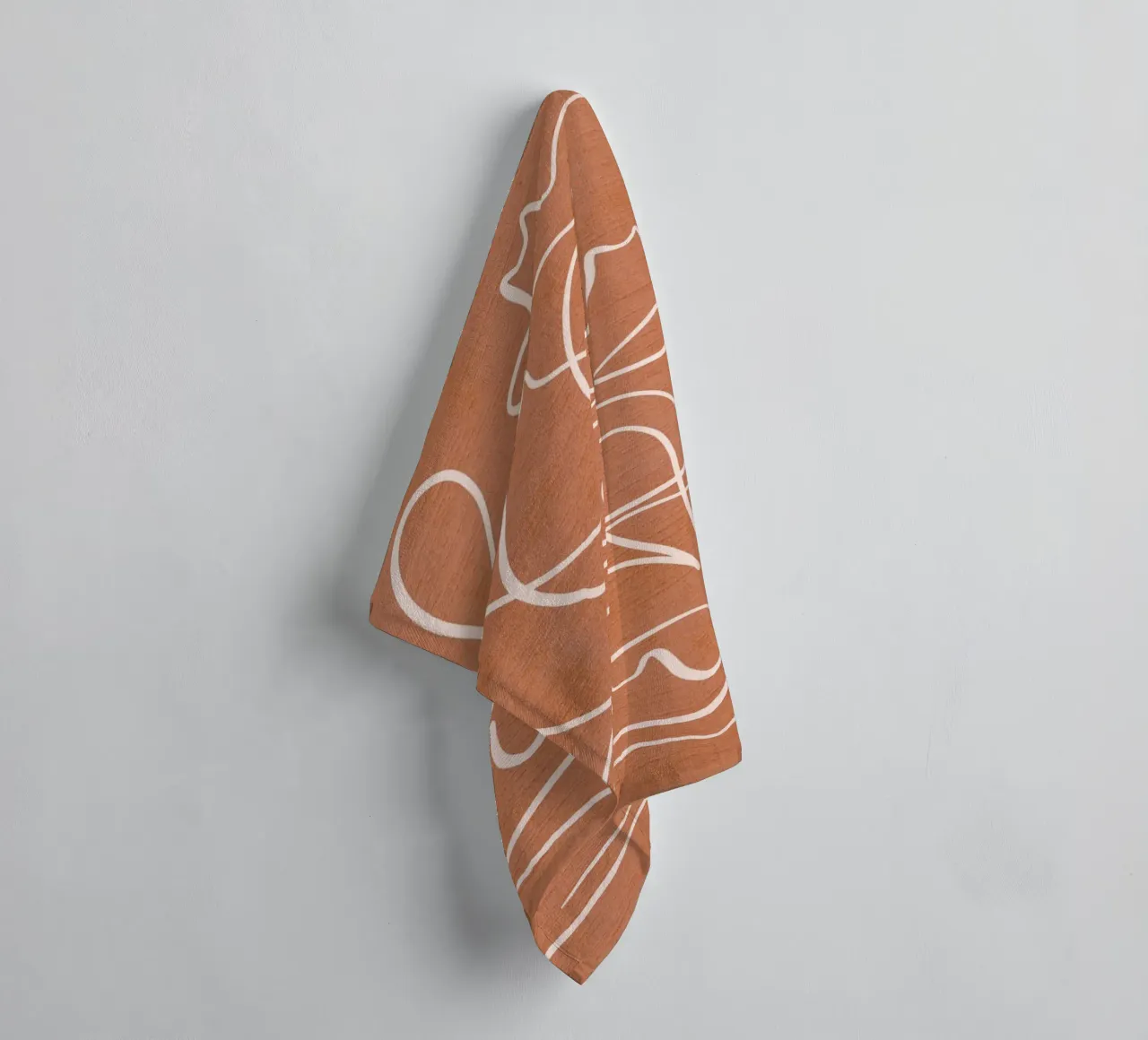 Elegant Boho Cat Line-Art • Dusty Pink on Terracotta towel by Dominique Vari