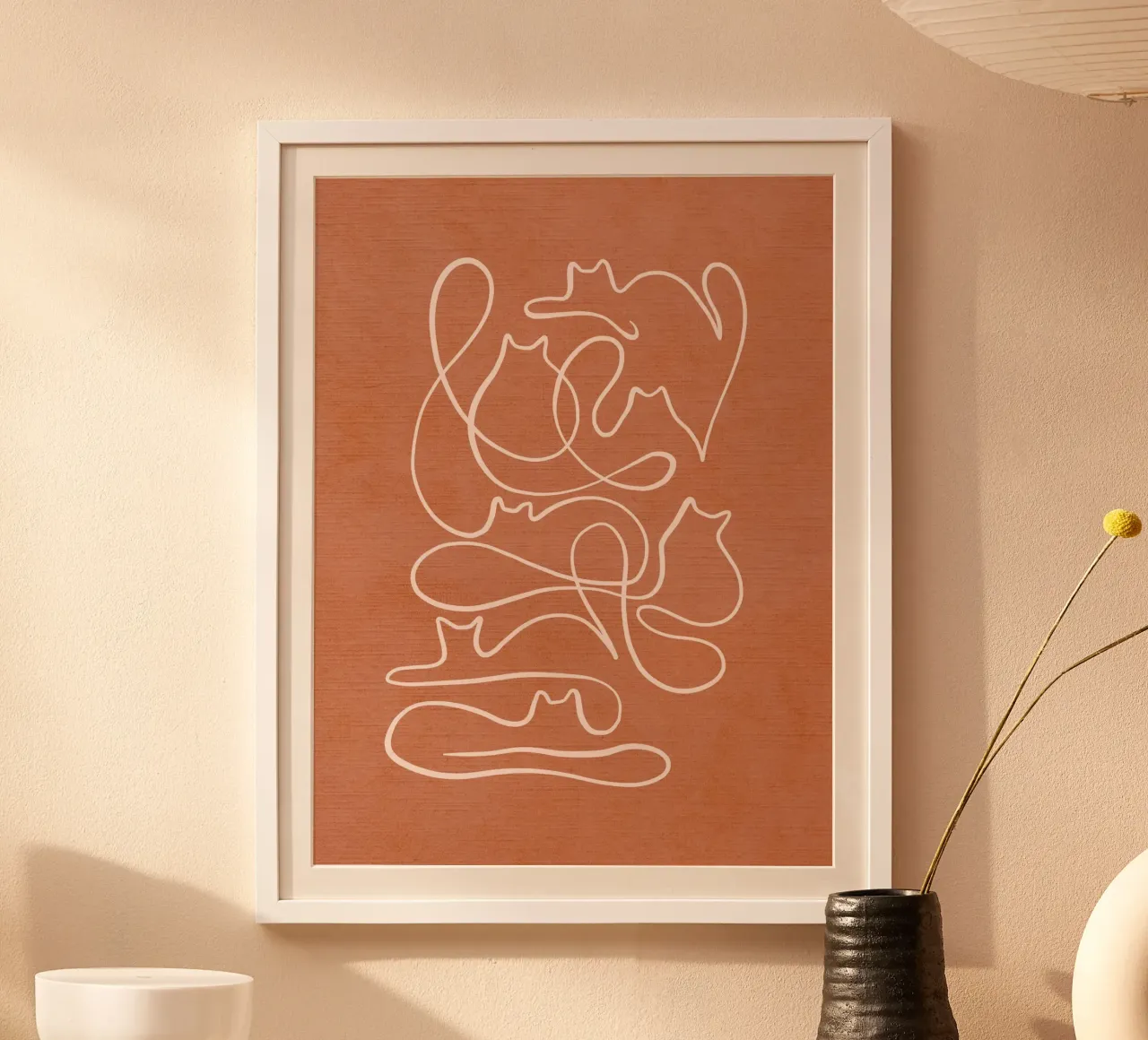 Dessin au trait élégant Boho Cat - Dusty Pink on Terracotta hahnemühle de Dominique Vari