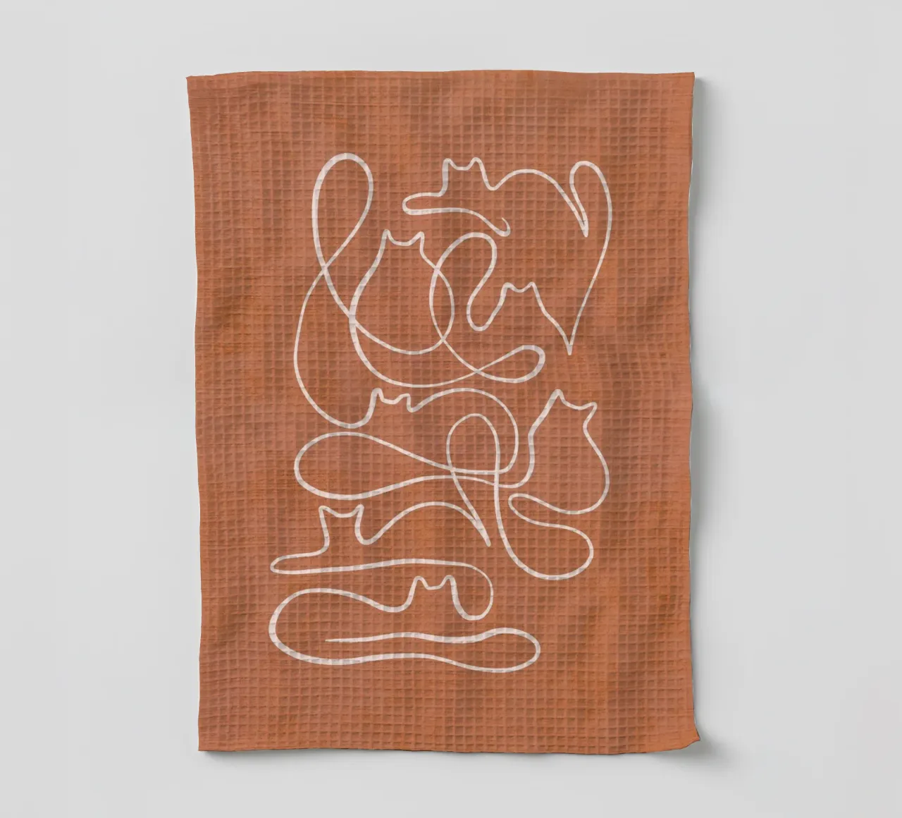 Dessin au trait élégant Boho Cat - Dusty Pink on Terracotta torchon de Dominique Vari
