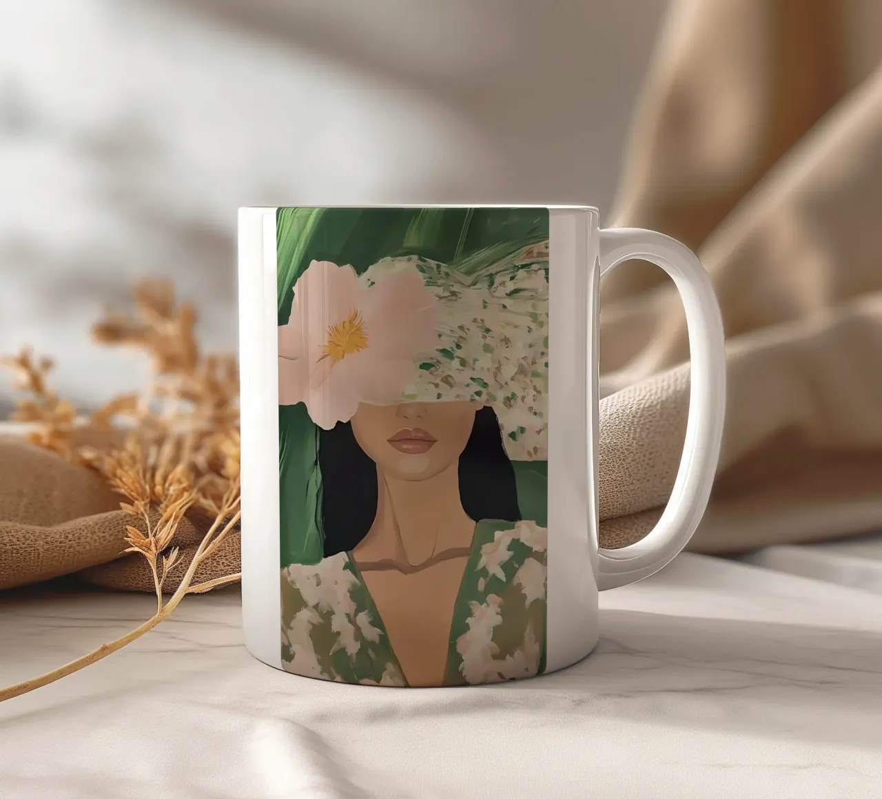 Abstracte Vrouw Illustratie, Moderne Emerald Muurkunst keramische mok van Little Lila
