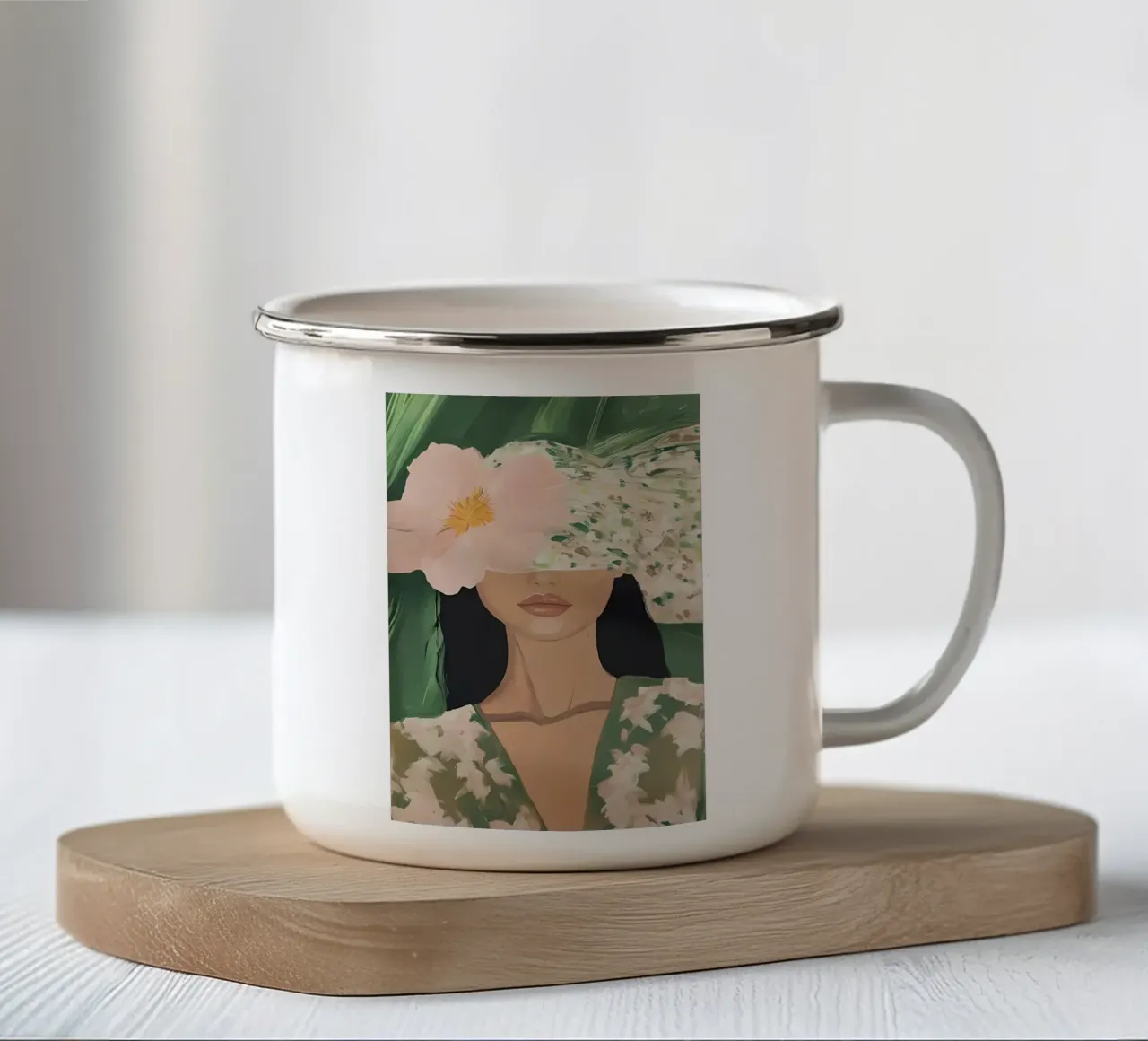 Abstracte Vrouw Illustratie, Moderne Emerald Muurkunst emaille mok van Little Lila