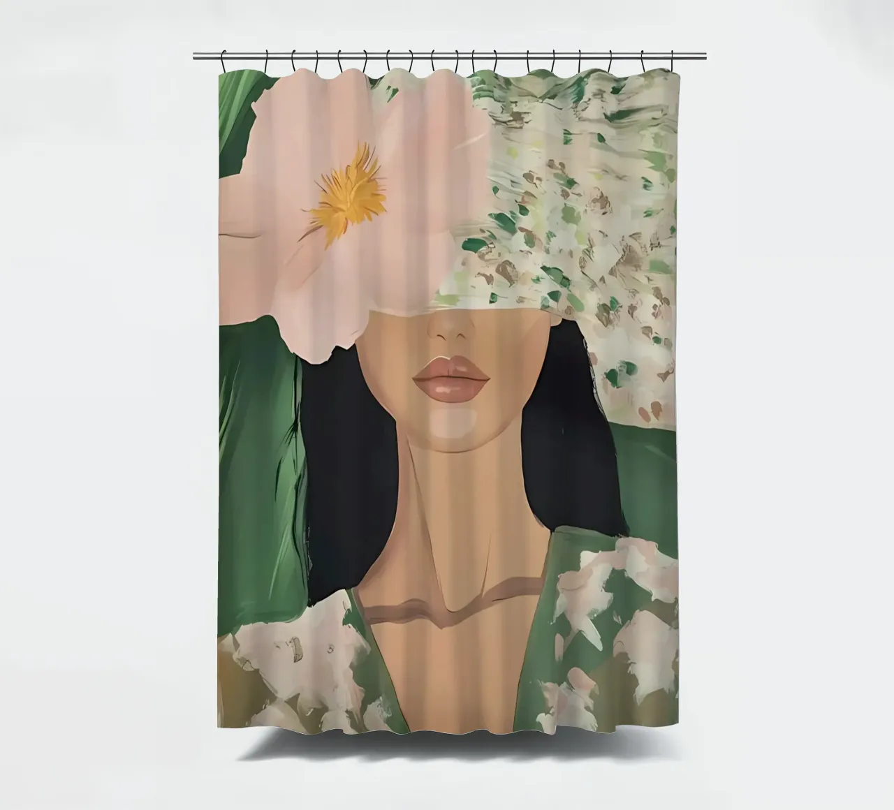 Abstrakte Frau Illustration, Moderne Smaragd Wandkunst Duschvorhang von Little Lila