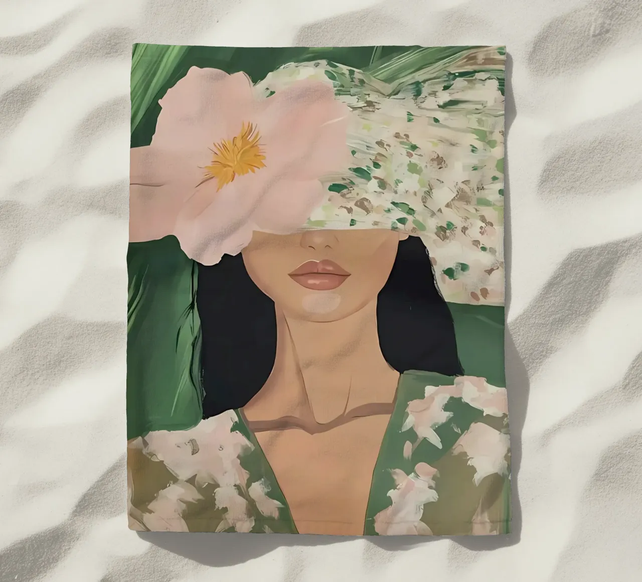 Abstrakte Frau Illustration, Moderne Smaragd Wandkunst Strandtuch von Little Lila