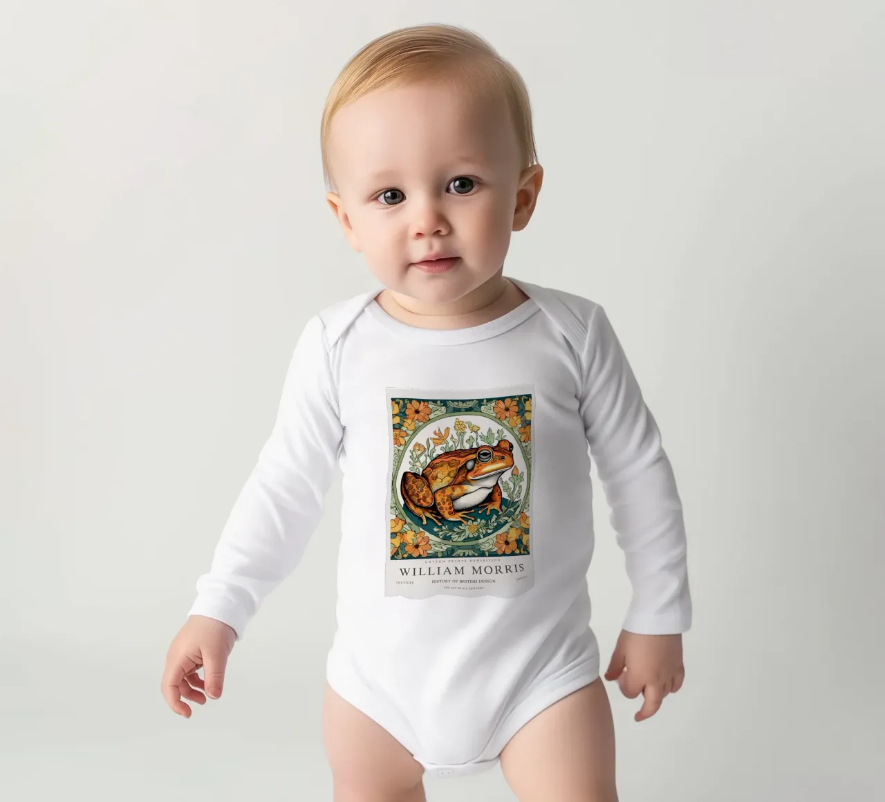 frog in the wild flowers william morris long-sleeve baby romper by komo store