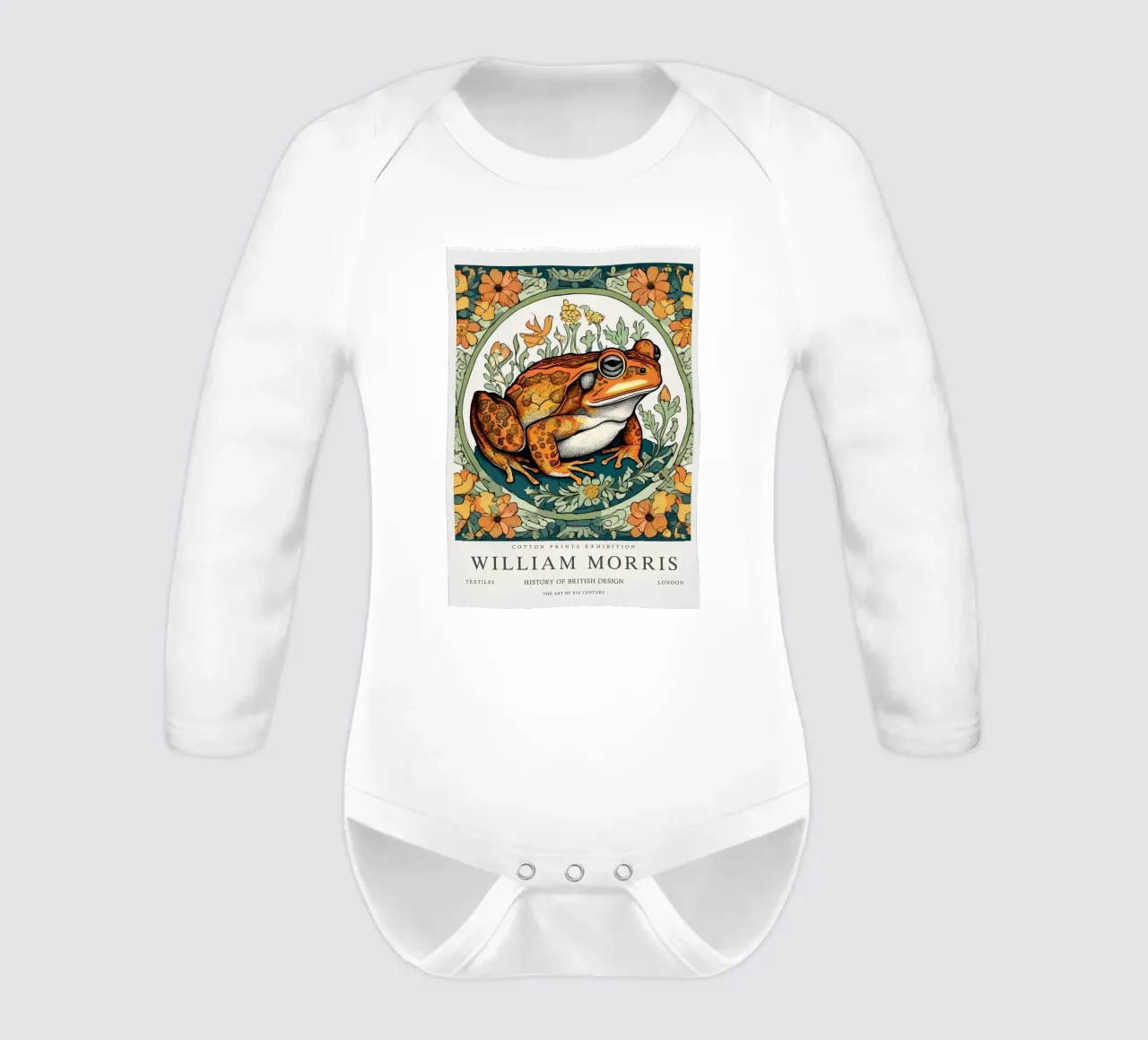 frog in the wild flowers william morris long-sleeve baby romper by komo store