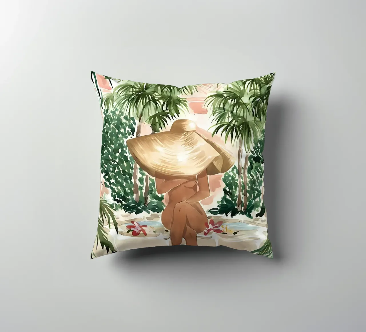 Tropical Woman Illustration decorative cushion by Little Lila
