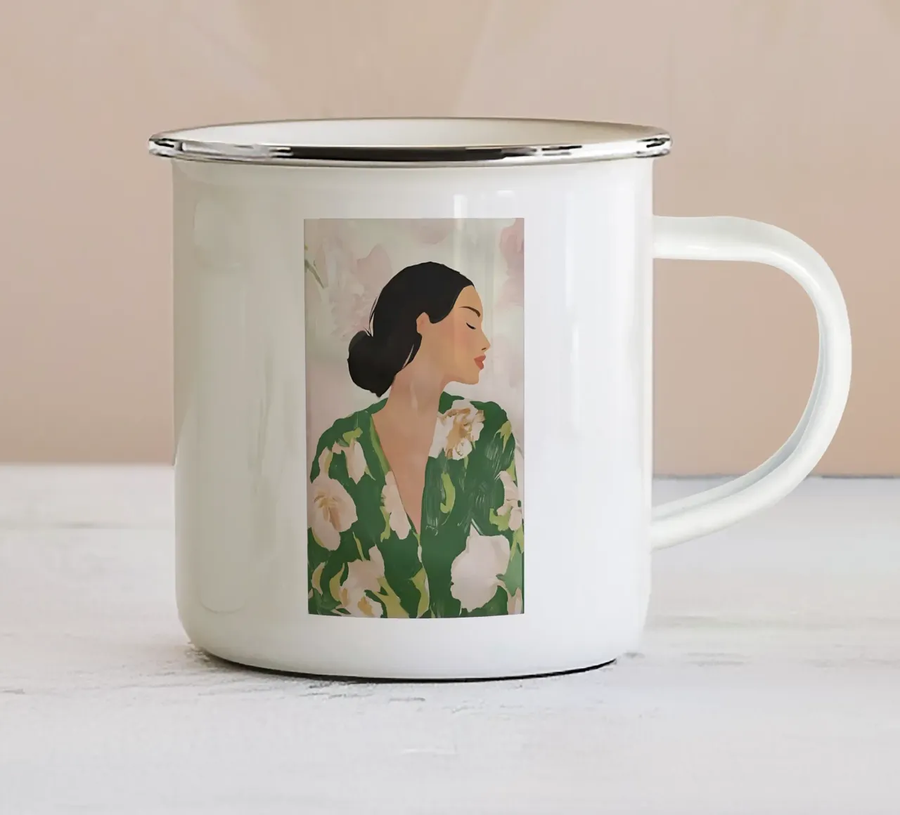 Abstracte Vrouw Print, Vrouw Illustratie emaille mok van Little Lila
