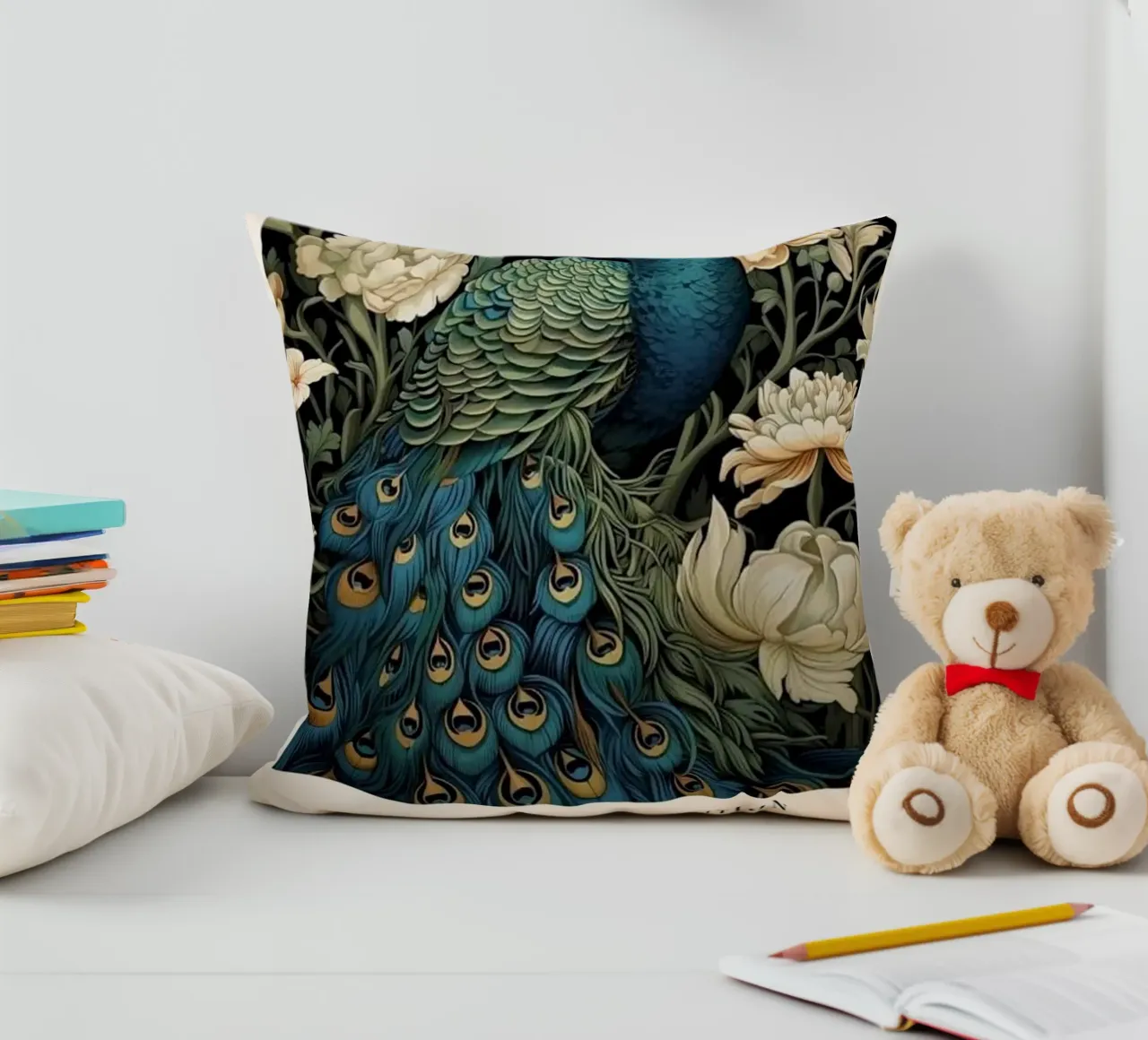 pfau und weiße rose william morris Kissen von komo store