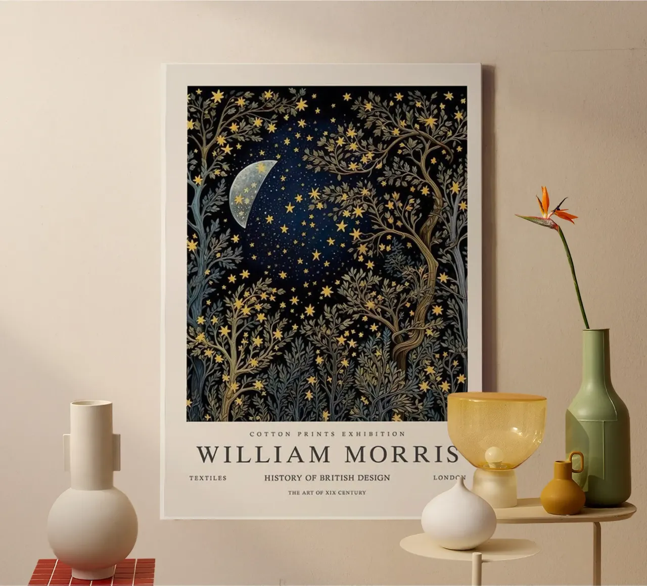 luna e stelle di notte william morris tela con Cornice a cassetta da komo store