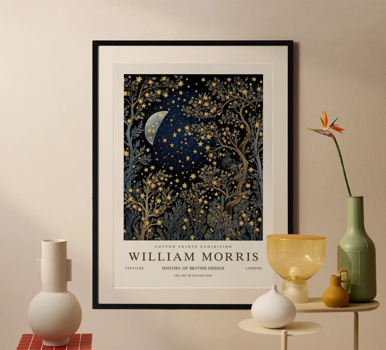 luna e stelle di notte william morris poster con telaio in legno da komo store