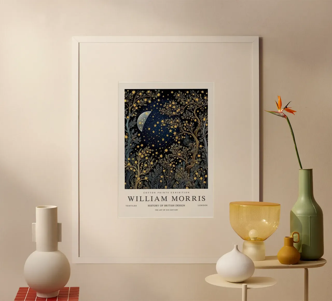 luna e stelle di notte william morris poster con telaio in legno da komo store