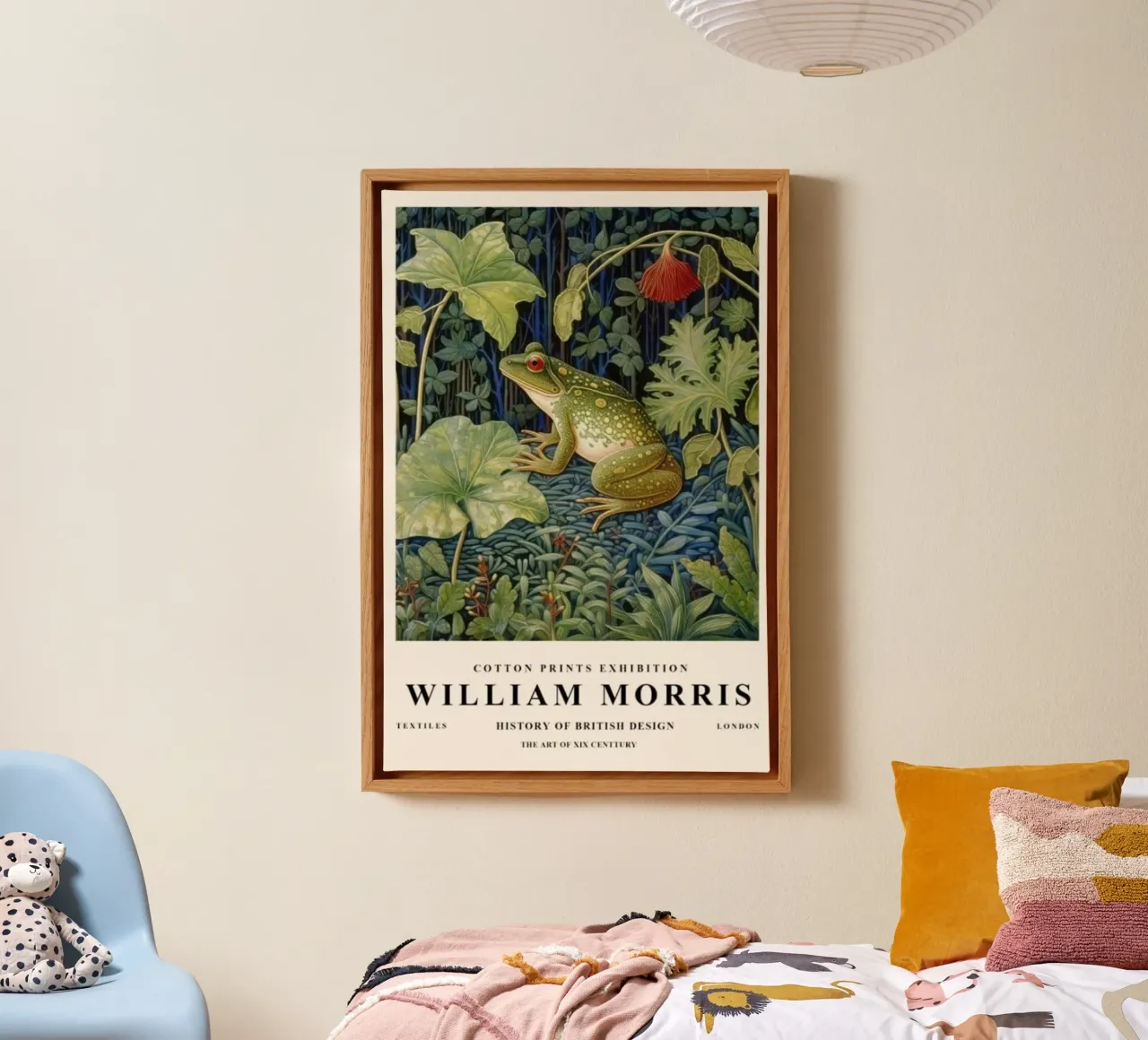 groene kikkers in william morris struiken canvas met Baklijst van komo store