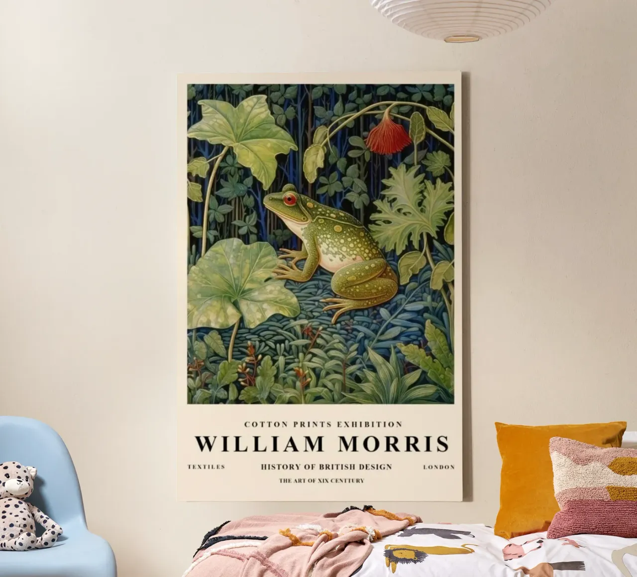 groene kikkers in william morris struiken canvas met Baklijst van komo store