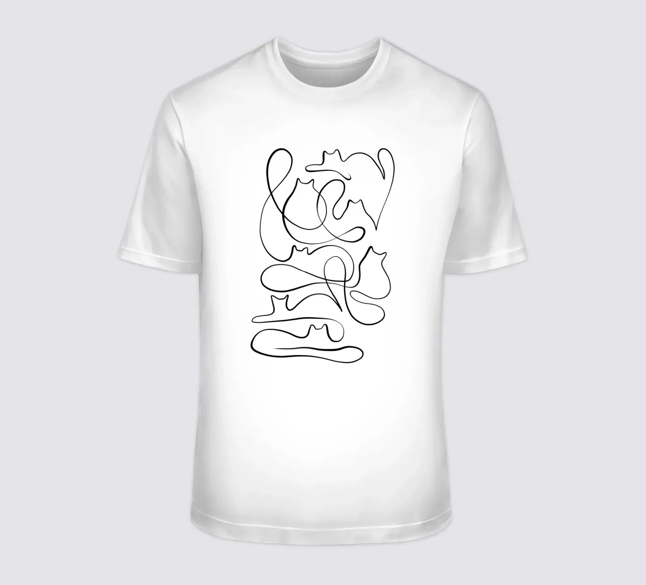 Modern Cat line-art in Black on White t-shirt by Dominique Vari