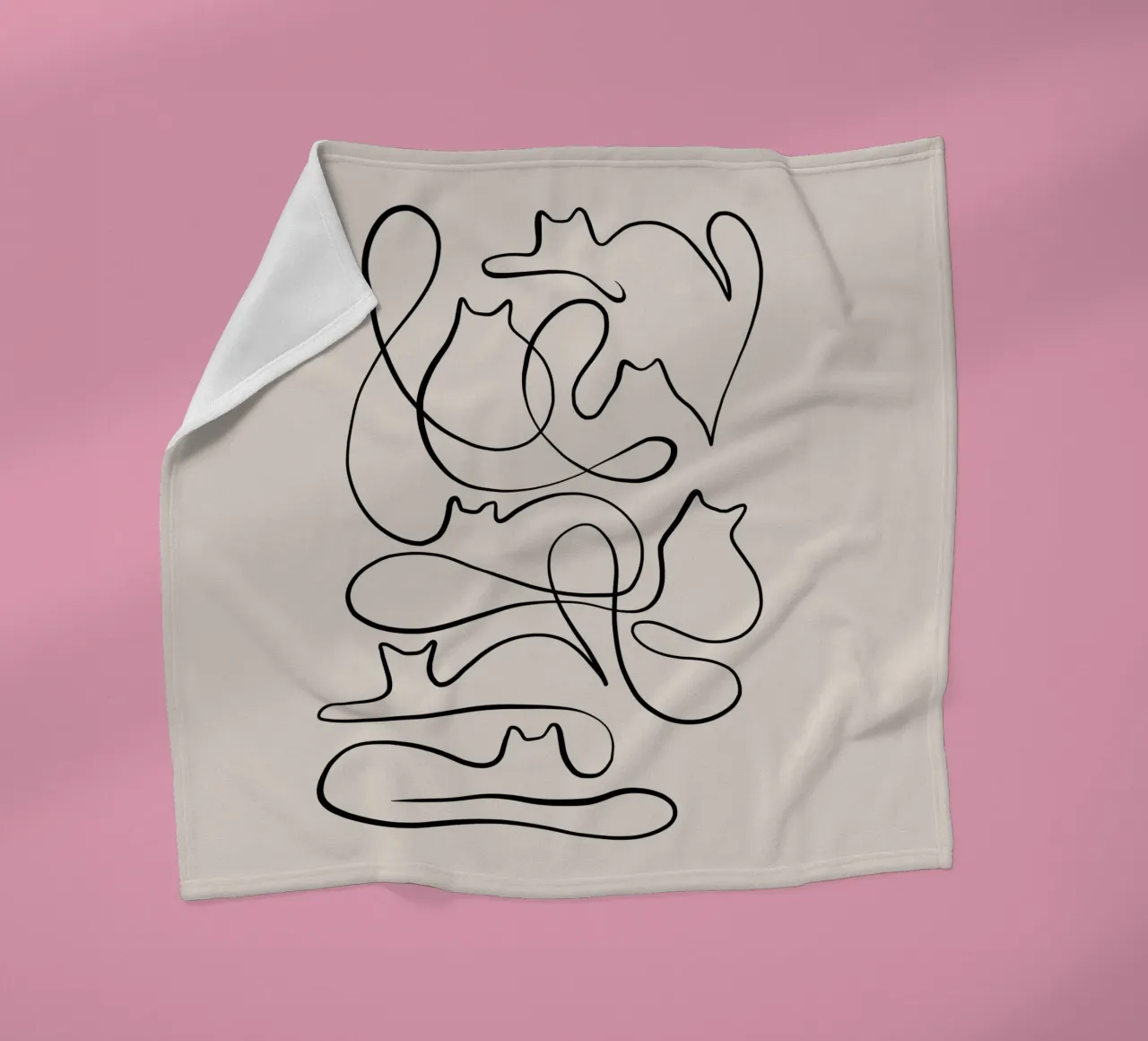 Modern Cat line-art in Black on White fleece blanket by Dominique Vari