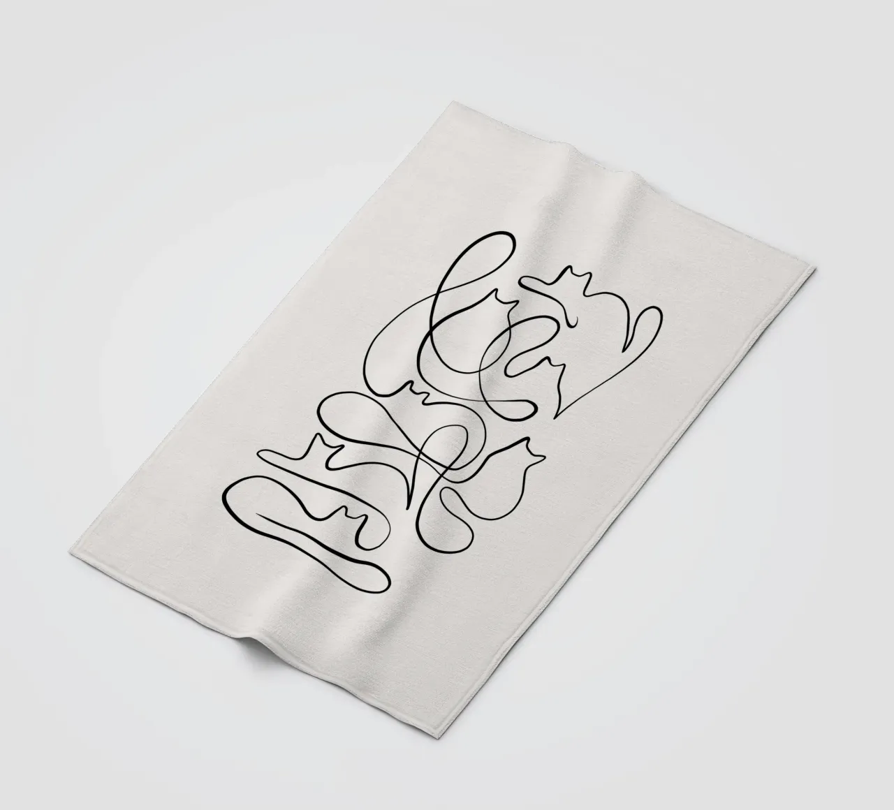 Modern Cat line-art in Black on White fleece blanket by Dominique Vari