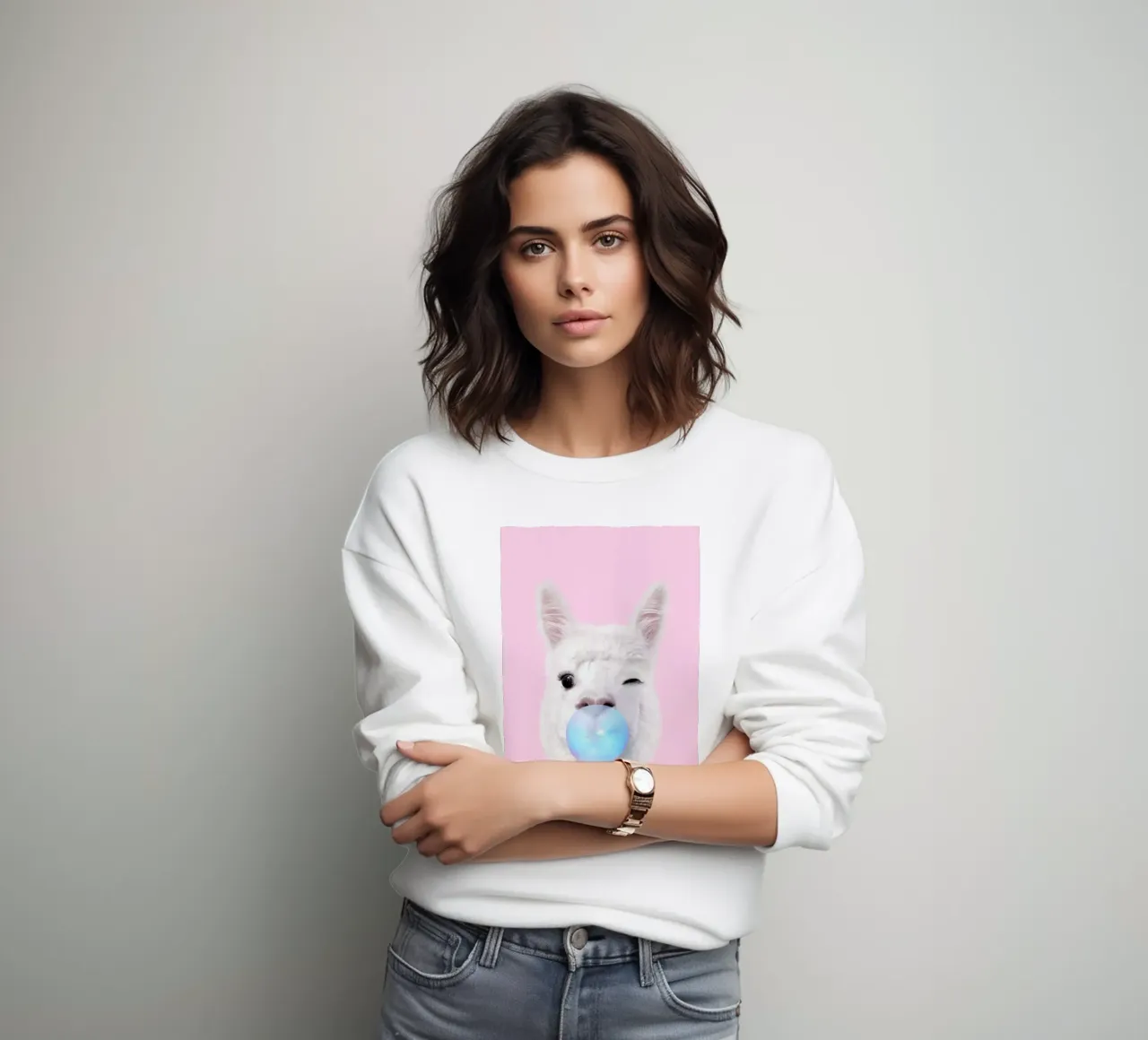 Bubblegum Lama Sweatshirt von Paul Fuentes Design