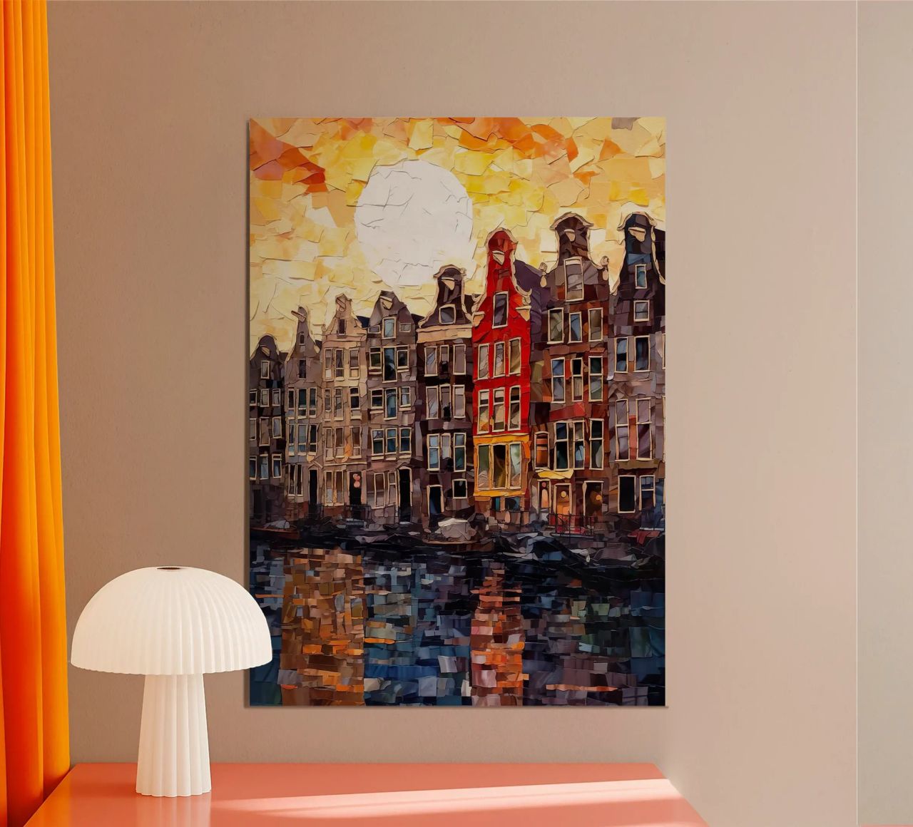 gracht zon water reflectie zonsondergang herenhuizen hemel ramen doo poster van Kristen Parr