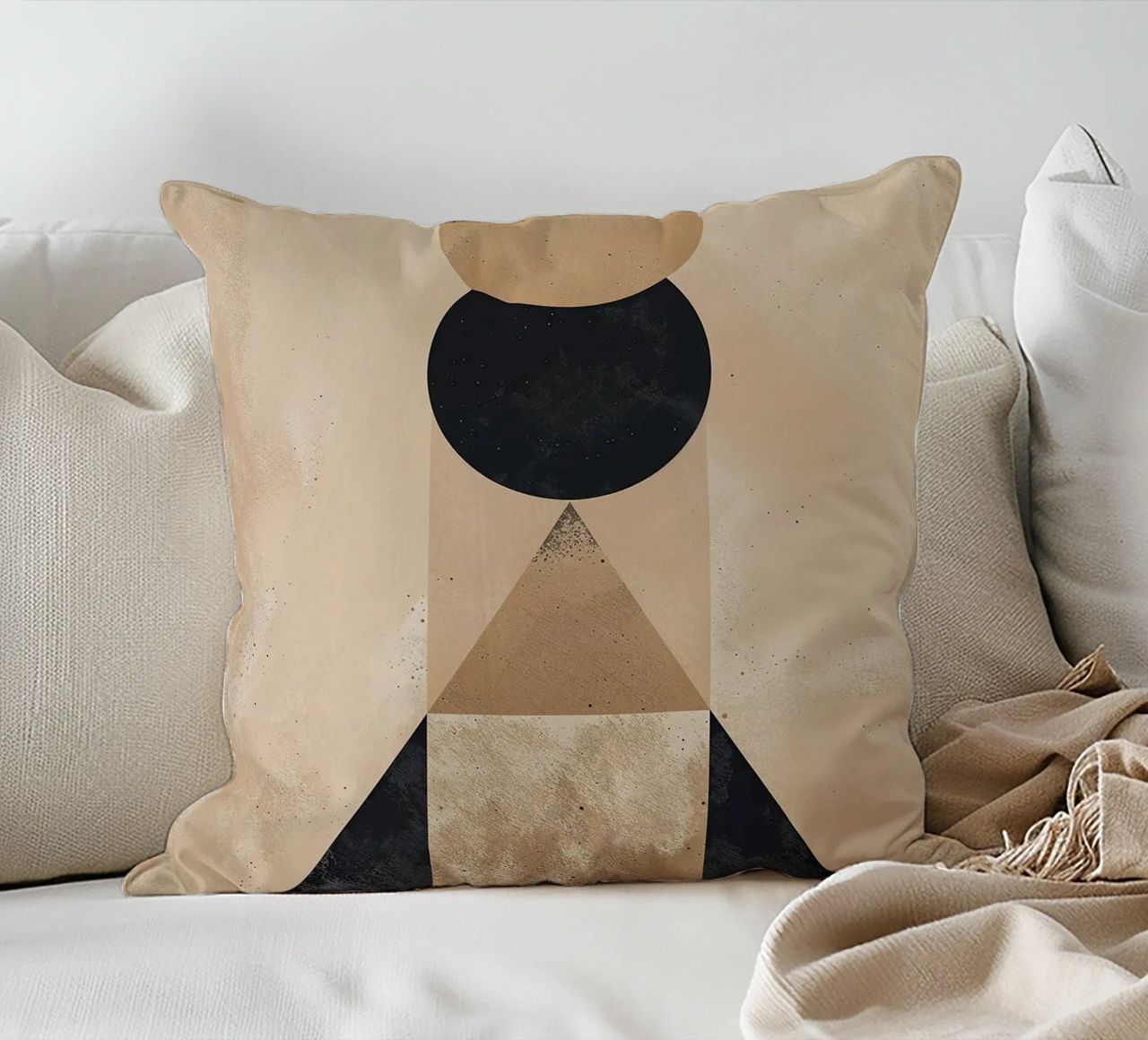 geometric shapes circle triangle oval abstract form layered decorative cushion by Gloria A Kifyuk