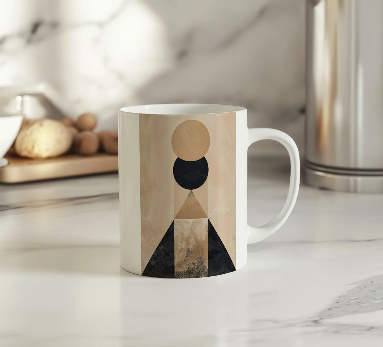 geometric shapes circle triangle oval abstract form layered ceramic mug by Gloria A Kifyuk