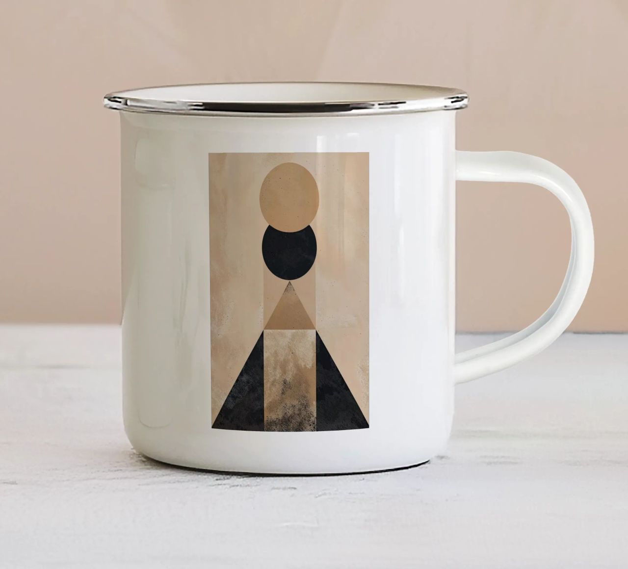 geometric shapes circle triangle oval abstract form layered enamel mug by Gloria A Kifyuk
