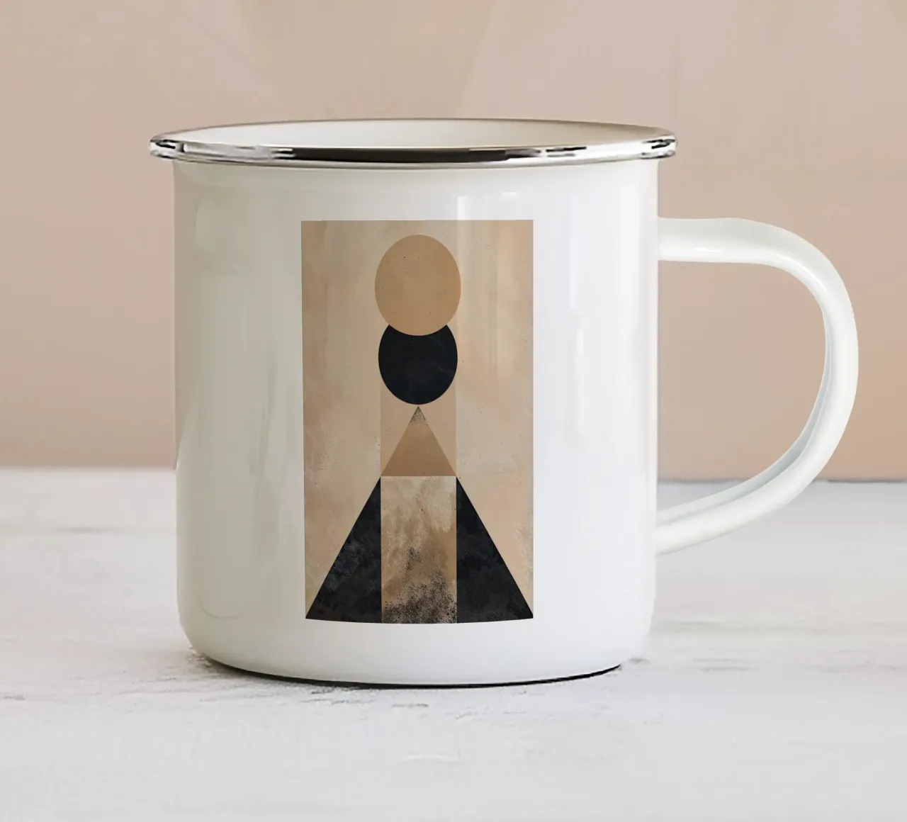 formes géométriques cercle triangle ovale forme abstraite superposée mug en émail de Gloria A Kifyuk