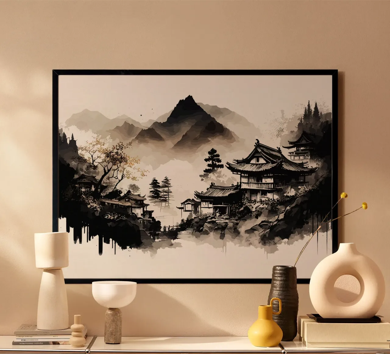 mountains traditional-architecture pagoda temple tree mist f hahnemühle by minerva santiago