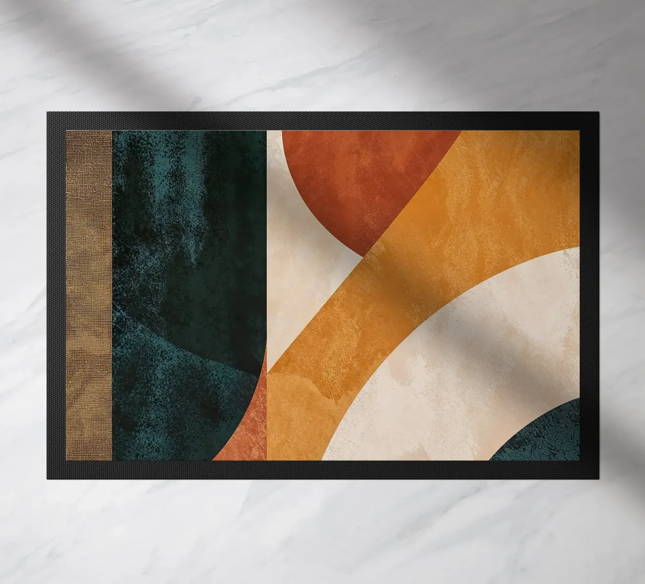 circles rectangles curves geometry abstract shapes contrast doormat by minerva santiago