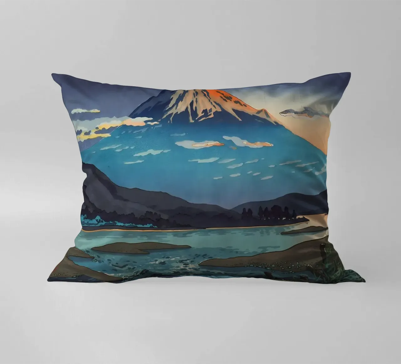 montagna tramonto lago fiume nuvole riflessione acqua orizzonte s cuscino da minerva santiago