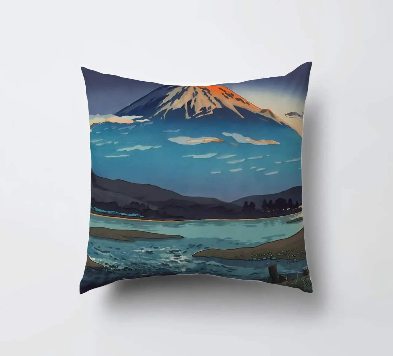 montagna tramonto lago fiume nuvole riflessione acqua orizzonte s cuscino da minerva santiago
