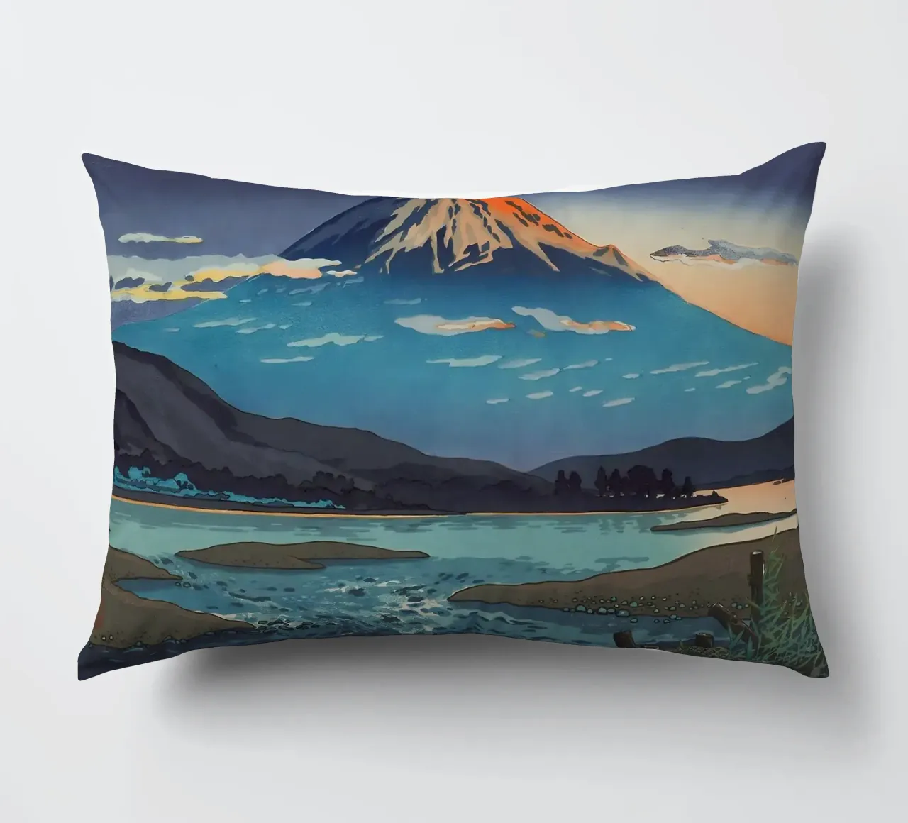 montagna tramonto lago fiume nuvole riflessione acqua orizzonte s cuscino da minerva santiago