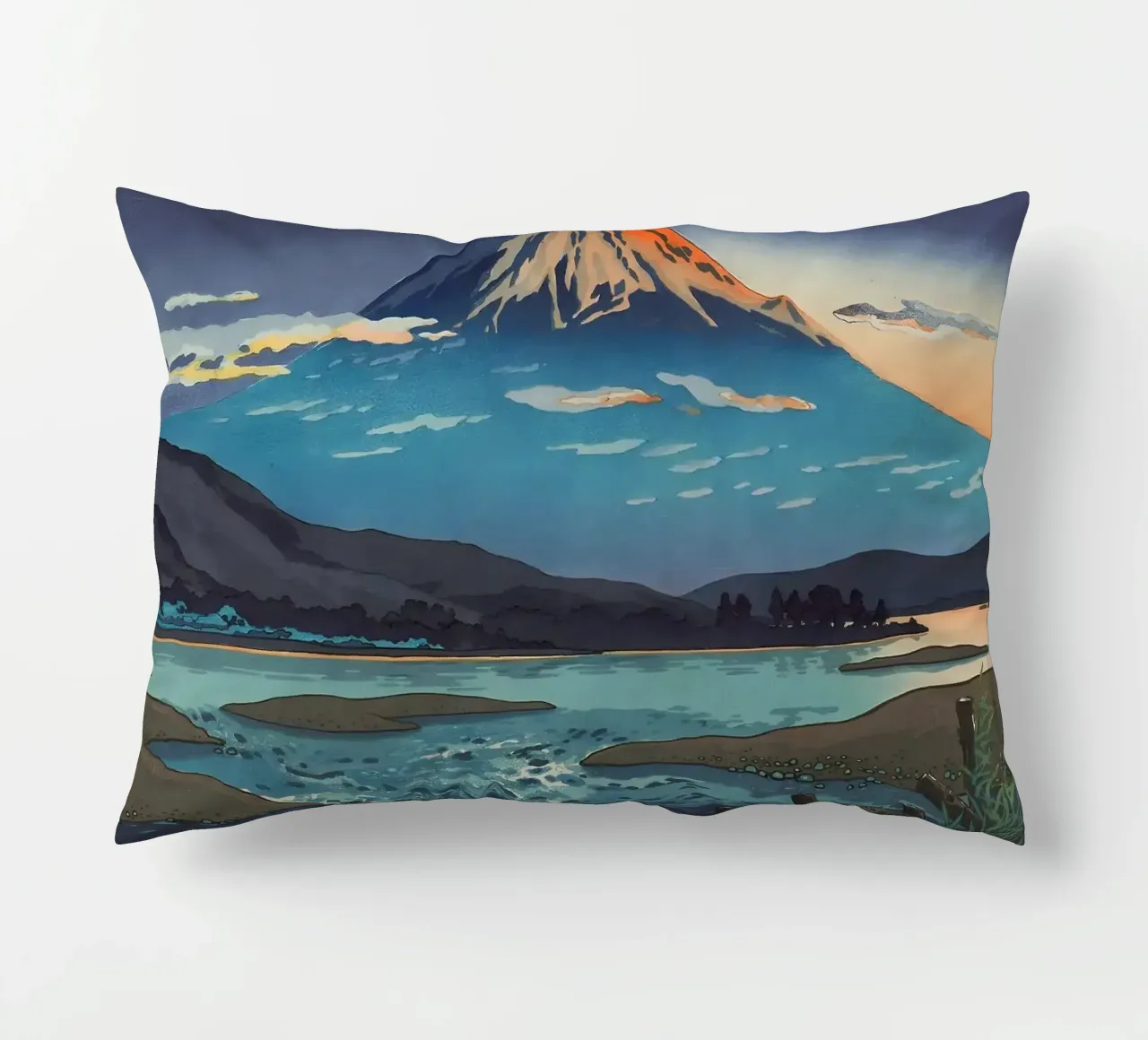 montagna tramonto lago fiume nuvole riflessione acqua orizzonte s cuscino da minerva santiago